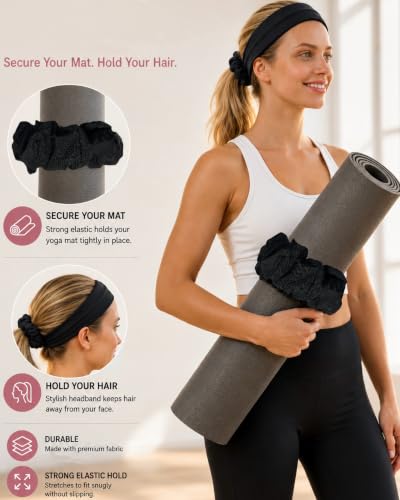 Yoga Mat Scrunchie - Elastic Mat Holder, Fits Standard Yoga Mats - color: BLACK