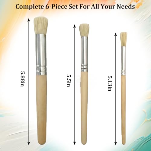 6 Pack Stencil Brushes Set, 3 Sizes Bristle Wooden Handle Brushes for for House Wall Painting, Stencil, Card Making Canvas & DIY Crafts and Acrylic Oil Watercolor Painting - color: Bristle Brushes