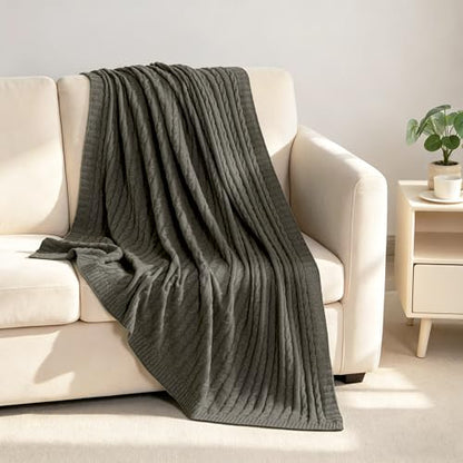 NTBAY Cotton Cable Knit Throw Blanket, 51 x 67, Grey - color: Grey, size: Throw(51"x67")