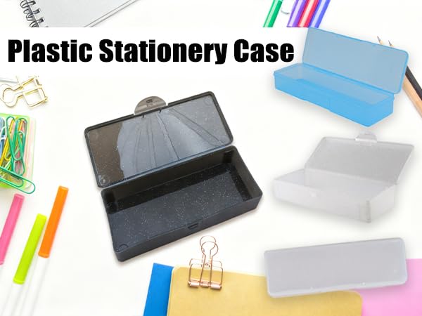 4PCS Clear Thin Rectangle Storage Containers Box Pencil Case (Blue) | Large Capacity Storage Containers Box with Hinged Lid and Snap Closure for Pencils, Pens, Drill Bits, Office Supplies - color: Clear Blue