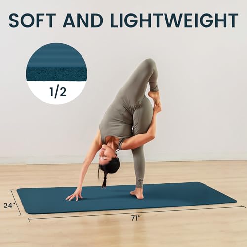 Fitvids Yoga Mat, 1/2-Inch Extra Thick High Density Exercise Mat, Anti-Tear Exercise Yoga Mat with Carrying Strap, Suitable for Various Yoga Exercises - color: Navy Blue