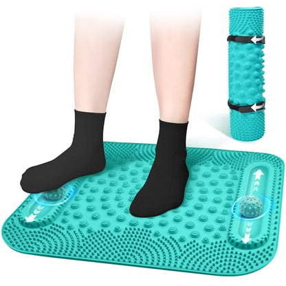 Foot Massage Mat with Two Massage Balls, 5-Zone Acupressure & Reflexology Mat for Various Stimulation, Portable Pressure Point Pad for Feet Relaxation, Pain, Fatigue Relief((Lake Blue) - color: Lake Blue