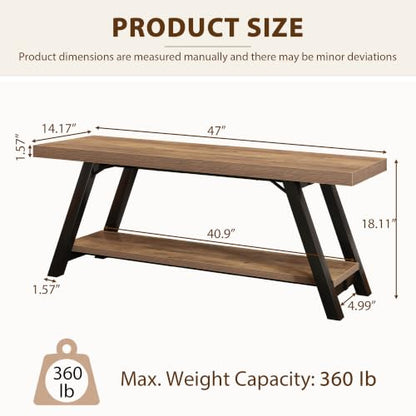 LVB Entryway Bench with Storage, Wood Bench for Entryway, 47 in - color: Rustic Oak