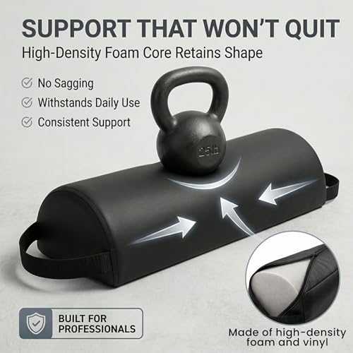 ForPro Premium Half-Round Neck Bolster Pillow for Massage Table, Semi-Round Support Cushion for Neck, Knee & Ankle, High-Density Foam, Oil & Stain-Resistant, Black, 6"W x 3"H x 13"L
