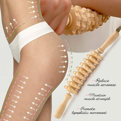 Curved Wood Therapy Massage Stick, Wooden Cellulite Muscle Roller for Legs - color: Wood Curved