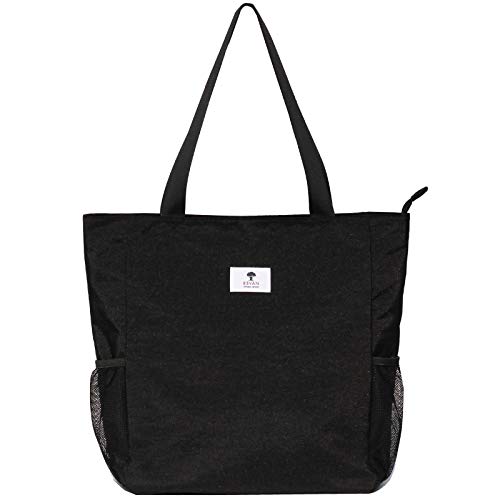 ESVAN Original Floral Water Resistant Large Tote Bag Shoulder Bag for Gym Beach Travel Daily Bags Upgraded - color: [S] Black