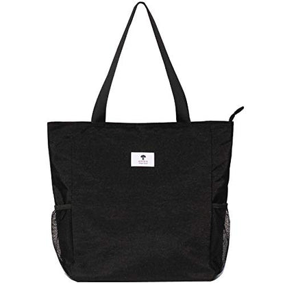 ESVAN Original Floral Water Resistant Large Tote Bag Shoulder Bag for Gym Beach Travel Daily Bags Upgraded - color: [S] Black