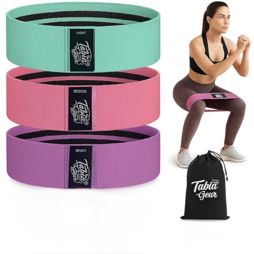Fabric Resistance Bands Set – Booty Bands for Women & Men – Non-Slip Glute Workout Bands – Exercise Loop Bands for Legs, Yoga, Pilates & Home Gym – 3 Levels with Carry Bag | Tabia Gear