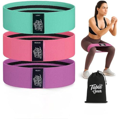 Fabric Resistance Bands Set – Booty Bands for Women & Men – Non-Slip Glute Workout Bands – Exercise Loop Bands for Legs, Yoga, Pilates & Home Gym – 3 Levels with Carry Bag | Tabia Gear