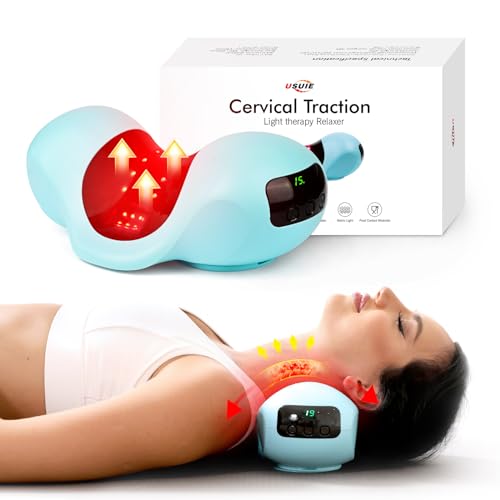 Red Light Therapy 목 견인 베개, 목 통증 완화를 위한 목 스트레처, 긴장성 두통 및 목 혹 교정용 경추 견인 장치 라이트 블루 - color: 블루.