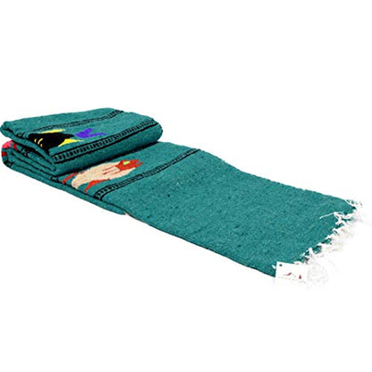 Open Road Goods Thick Mexican Yoga Blanket - Serape Fish Design - Handmade (Turquoise) - color: Turquoise
