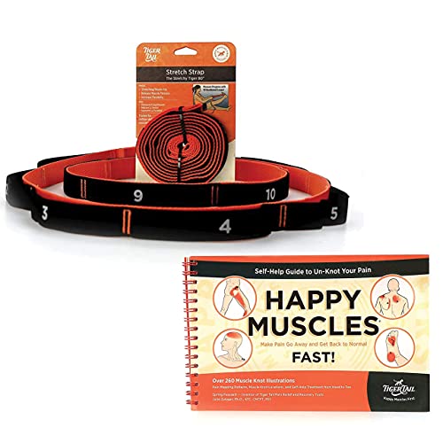 Tiger Tail Bundle: Stretchy Tiger 80” Stretch/Yoga Strap + Happy Muscles Book