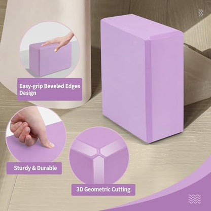 Yoga Blocks 2 Pack, 9"x6"x3" High-Density EVA Foam Yoga Block, Non-Slip Yoga Blocks for Yoga, Pilates Meditation, Stretching and Toning, Supportive, Latex-Free - color: Purple