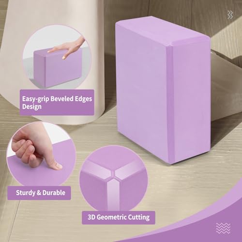 Yoga Blocks 2 Pack, 9"x6"x3" High-Density EVA Foam Yoga Block, Non-Slip Yoga Blocks for Yoga, Pilates Meditation, Stretching and Toning, Supportive, Latex-Free - color: Purple
