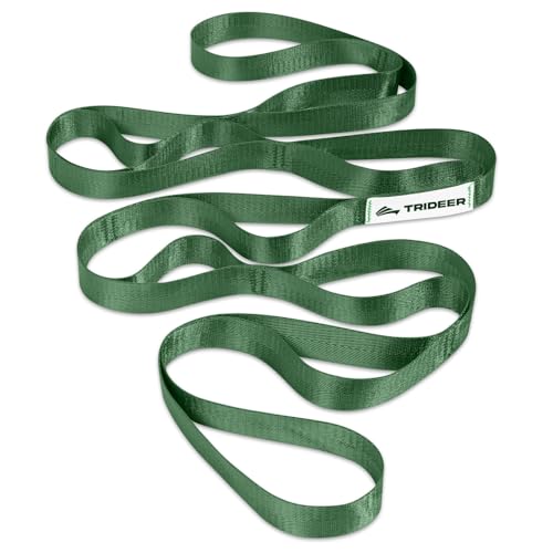 Trideer Non-Elastic Stretching Strap with Loops for Physical Therapy & Rehab, Knee Hip Leg ROM Post-Surgery, Yoga Strap for Stretching, Leg Lifter Strap Mobility Aid, Hamstring Calf Back - color: Hunter Green/75"x1"