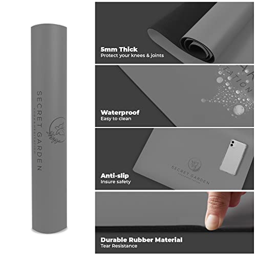 Secret Garden Blossom Exercise Mat 5mm Thick Non-Slip for Yoga, Pilates & Meditation - color: Modern Grey