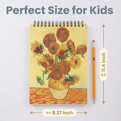 Sketch Book for Kids 8.27 x 11.4 Inch Hardcover Spiral Bound Sketch Pad, 60 Sheets 130gsm Thick Paper, Art Drawing Book for Children（ 1PCS） - color: Sunflower