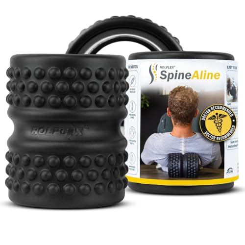 Rolflex SpineAline Foam Roller – Ergonomic Deep Tissue Spine Alignment Tool | Spine, Neck, Leg and Back Stretcher – Lightweight, Durable & Portable Muscle Rollers – Supports Up to 300 lbs – Black