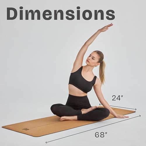 LunaYena Cork Yoga Mat - Eco-Friendly Non-Slip Natural Cork & Non-Toxic Rubber Base for Women & Men, 4mm Thick for Hot Yoga/Pilates/Fitness, 72"x24" Durable Sustainable Design for Home/Studio/Outdoor