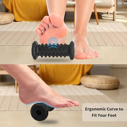 Foot Massager Roller Set for Plantar Fasciitis, Arch and Heel Pain Relief | Includes Foot Roller, lacrosse and spiky massage balls for deep tissue trigger point muscle therapy and neuropathy relief - color: Black Combination