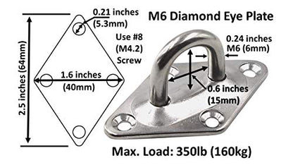 Heavy Duty Hammock Kits & Ceiling Hook Diamond Pad Eye Plates, 304 Stainless Steel & Black Zinc Galvanized Steel Corrosion Resistant, 2, 4 & 8 Packs - color: 4-Pack-Zinc-M6