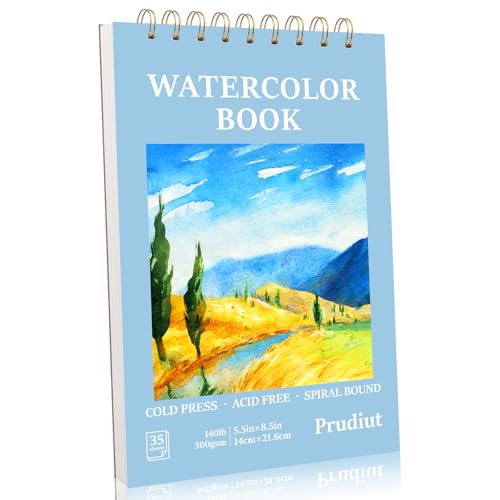 35 Sheets Watercolor Paper Pad 5.5 x 8.5 in, 140 Lb Cold Press, Spiral | 300 Gsm Paper, Good Water Absorption, Tear-Out Pages, 360° Spiral Bound, for Watercolor, Drawing and Mixed Media - size: 5.5x8.5 Inch