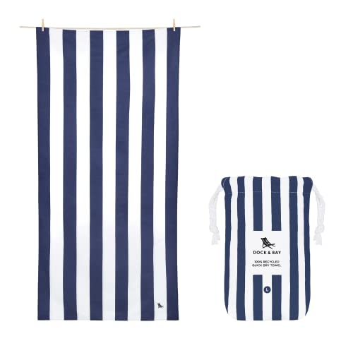 Dock & Bay Quick Dry Beach Towel - Cabana - Whitsunday Blue - Large | Sand-Resistant, Includes Travel Bag, Lightweight & Compact, 100% Recycled DryQ Fabric, Large (160x90cm, 63x35") - color: Cabana - Whitsunday Blue, size: Large (160x90cm, 63x35")