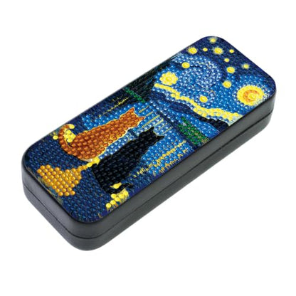 FlyingMage Cat Diamond Art Painting Kit, Hard Shell Eyeglasses Glasses Case | Starry Night DIY 5D Diamond Dots, Small Gem Art Painting Kits, Cute Rhinestone Sunglasses Case for Adults Beginner Women - color: Navy Starry Night Cat