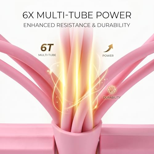 Pedal Resistance Bands with Handles, 6-Tube Sit Up Pull Rope Resistance Trainer, Natural Latex Foot Pedal Exercise Bands for Full Body Workout, Home Fitness Training, Waist, Arms & Legs (Pink)