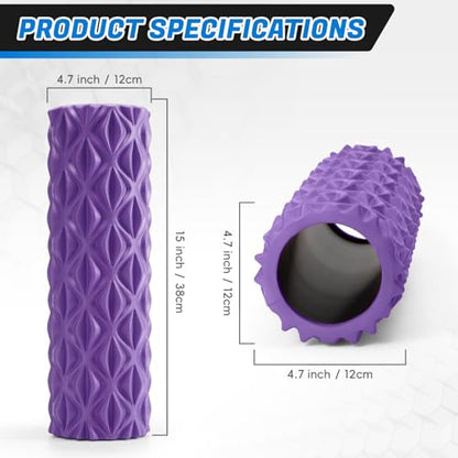 Foam Roller High Density Deep Tissue Massager for Muscle Massage | Exercise Roller Myofascial Trigger Point Release Improves Mobility Massage of Back and Leg Muscles - 15" (Purple) - color: Purple