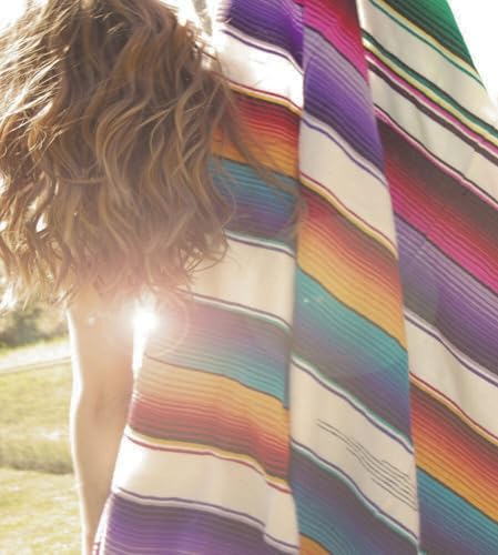 Del Mex Mexican Serape Blanket (Large, White) - color: White, size: Large