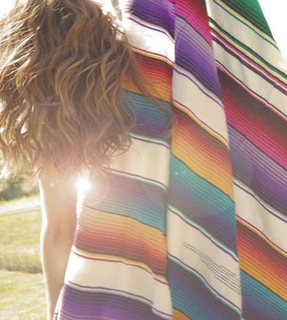 Del Mex Mexican Serape Blanket (Large, White) - color: White, size: Large