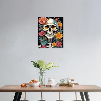 TUMOVO Adult Paint by Number Kits on Canvas Skull Flowers Color by Number DIY Skull Paint by Numbers Kit for Adults Canvas Adults' Paint-by-Number Kits Oil Painting Kit with Framed, 16 x20 Inch - color: Skull-Framed