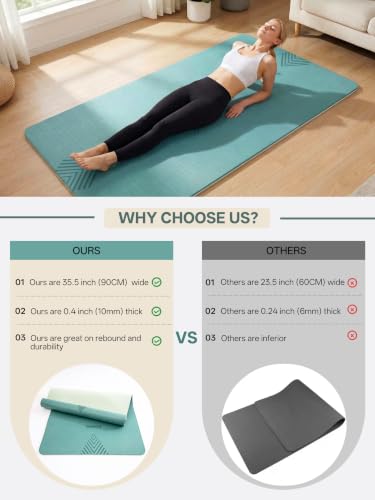 EaseUp Large Yoga Mat 73x35.5x0.4",10mm Thick Non-Slip for Home Workout - color: Green/light green