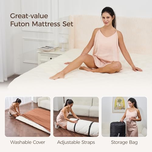 Japanese Floor Mattress with Washable Cover, Folding Futon Mattresss, Tatami Mat Sleeping Pad with Thicken Memory Foam, Roll Up Floor Lounger Bed for Kids Adults (Full 80"×55"×2.6") - size: Full(80"×55"×2.6")