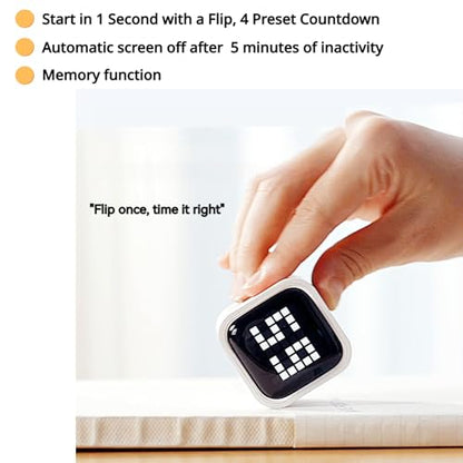 Rotating Digital Cube Timer with Gravity Sensor, 5/10/30/60 Min Preset & Custom up to 99 Min, USB-C Rechargeable Stopwatch, Vibration Volume Mute Alert for Pomodoro Focus Study Kitchen (White) - color: White
