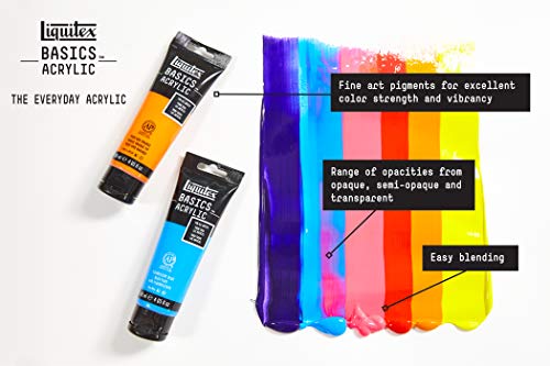 Liquitex BASICS Acrylic Paint Set, 6 x 22ml (0.74-oz) Tubes, Primary | Medium Viscosity, Satin Finish, Lightfast, Fine Art Pigments, Range of Opacities, Easy Blending - size: 4.46 Fl Oz (Pack of 1), style: Primary 6 x 22ml (0.74oz)