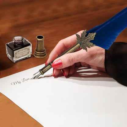 AHIER Quill Pen and Ink Set, Feather Pen Quill Pen Set Includes 5 Steel Replacement Nibs,Pen Nib Base and Dip Ink Bottle for Antique Calligraphy (Blue) - color: Blue