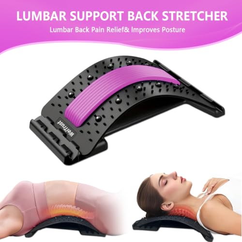Back Stretcher - 4-Level Adjustable Lumbar Support Board & Back Cracker for Lower Back Pain Relief, Home Office Use (Pink) - color: Pink