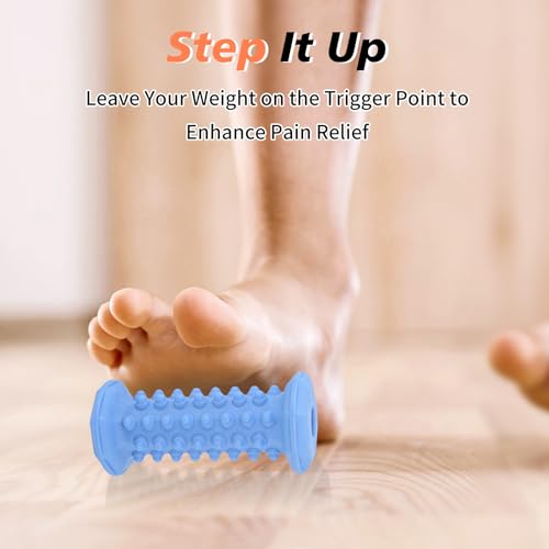 Blue Foot Massager Roller for Plantar Fasciitis, Arch Heel Pain Relief | Deep tissue massage for feet, calf, arch and heel pain. for plantar fasciitis relief, home, office and travel use - color: Blue