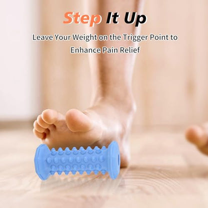 Blue Foot Massager Roller for Plantar Fasciitis, Arch Heel Pain Relief | Deep tissue massage for feet, calf, arch and heel pain. for plantar fasciitis relief, home, office and travel use - color: Blue