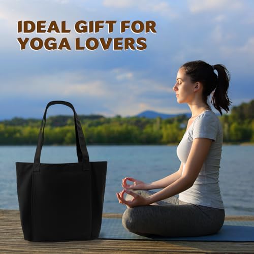 Yoga Mat Carrier, Gym Bag With Yoga Mat Holder, Women Canvas Tote With Shoulder Strap For Pilates, Travel, Office, Sports, Workout And Beach – Inner Zippered Pocket, Fits Standard And Small Mats - color: Black