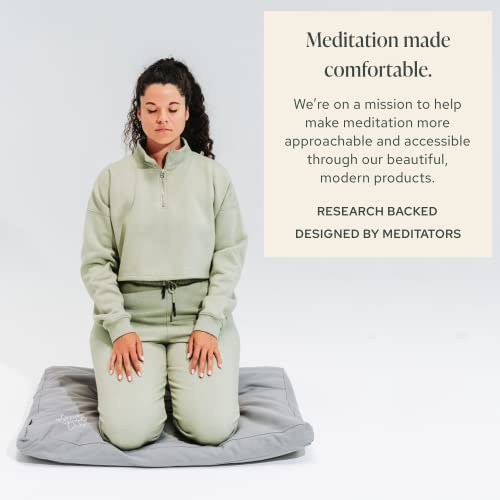 Mindful Modern Bamboo Bench and Zabuton Meditation Mat Bundle - Small Kneeling Meditation Bench with Locking Magnetic Hinges - Wooden Kneeling Ergonomic Bamboo Seiza and Mat for Meditation