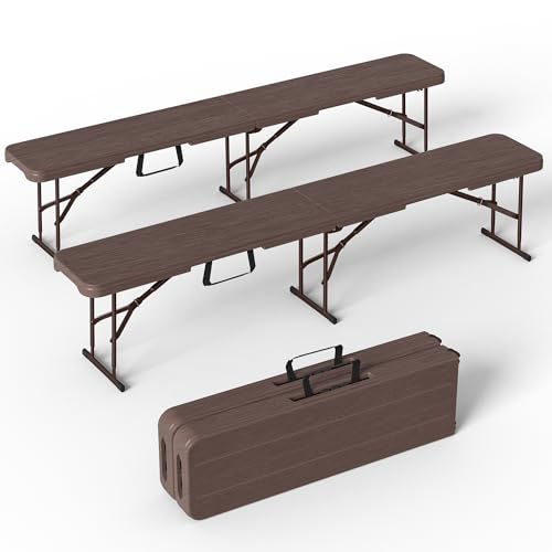 VSOAEIL 6 Foot Folding Bench 2 Pack, Foldable Plastic Bench Indoor Outdoor - color: Brown, size: 2 Pack