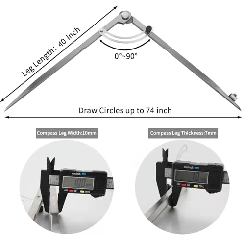 40 inch Compass for Geometry, Compass for Woodworking, Precision Woodworking Compass with Wing Divider and Pencil Holder, Large Compass for Geometry, Woodworking Compass, Drafting, Drawing Compass - size: 40in