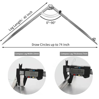 40 inch Compass for Geometry, Compass for Woodworking, Precision Woodworking Compass with Wing Divider and Pencil Holder, Large Compass for Geometry, Woodworking Compass, Drafting, Drawing Compass - size: 40in