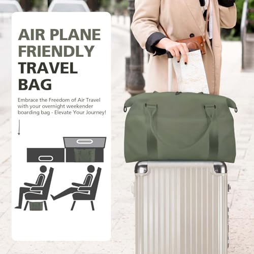 Travel Duffle Bag, Waterproof Weekender Bag Carry On Tote Bags for Women, Travel Essentials Sport Gym Bag for Men, Hospital Bag for Labor and Delivery, Overnight Bag Luggage Bag with Trolley Sleeve - color: Olive Green