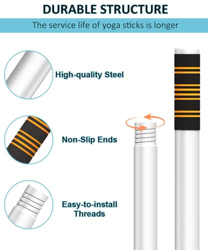 Queension 5ft Adjustable Yoga Stick with Non-Slip Foam Sleeveds for Balance - color: White