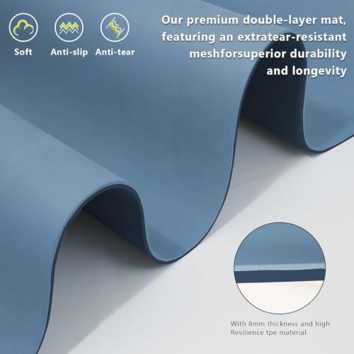 Yoga Mat, 80cm Wide, 1/3 Inch Thick Exercise Mat, Carry Strap, Fitness - color: Blue-gray&navy blue