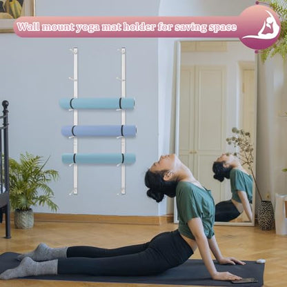 Yoga Mat Holder Wall Mount Yoga Mat Storage Holder Yoga Mat Organizer Skateboard Wall Mount for Foam Rollers Skateboard Ski Board - color: White